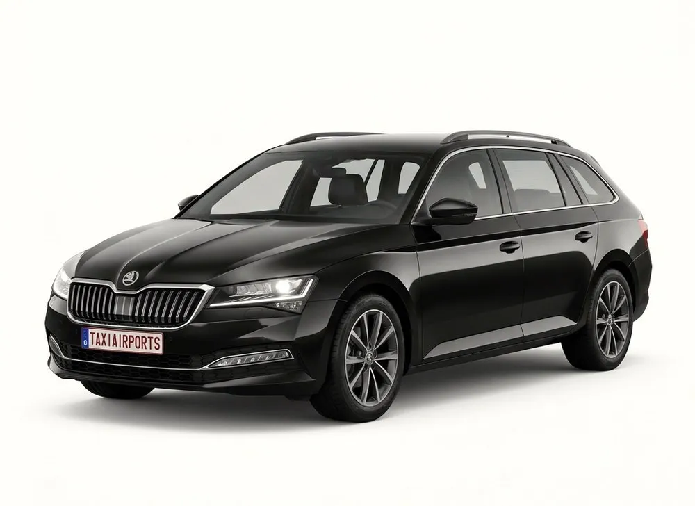 Škoda Superb Combi noire — break spacieux Taxi Aéroports